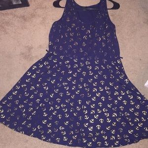 Navy blue and gold anchor print skater dress
